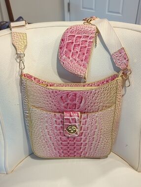 Pink Croc-Embossed Crossbody Bag with Coin Pouch